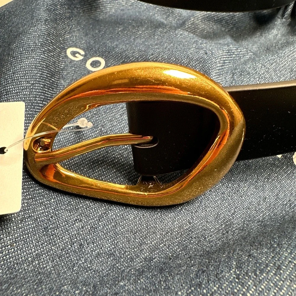Good‎ American Belt Womens XXS/XS Black Vegan Leather Gold Oval Buckle NWT